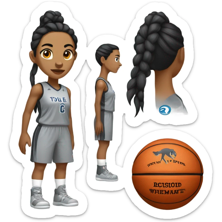Grey wolf and black hair braids female basketball grey uniform player number 0 sticker