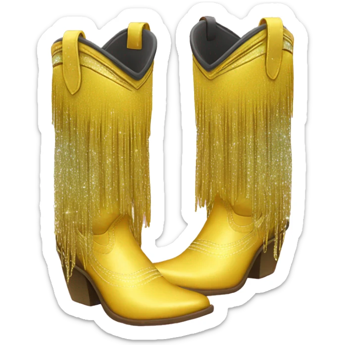 Realistic yellow fashion cowgirl boots with sparkly shiny glitter fringe on them. sticker