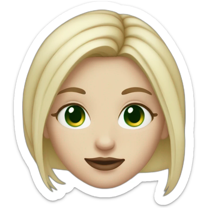 white girl, blond hair, green eyes, nose piercing on the side and a septum sticker