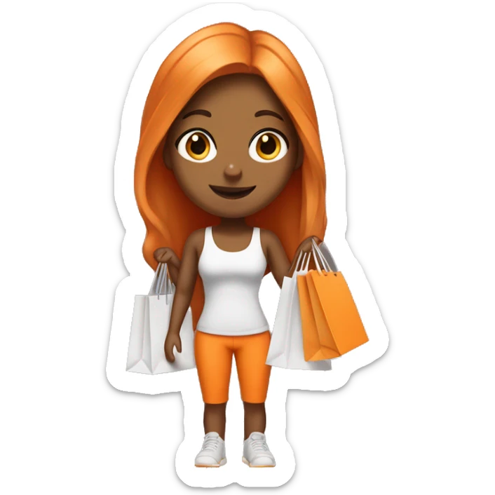 Tan girl with long orange hair wearing cute gym outfit holding shopping bags sticker