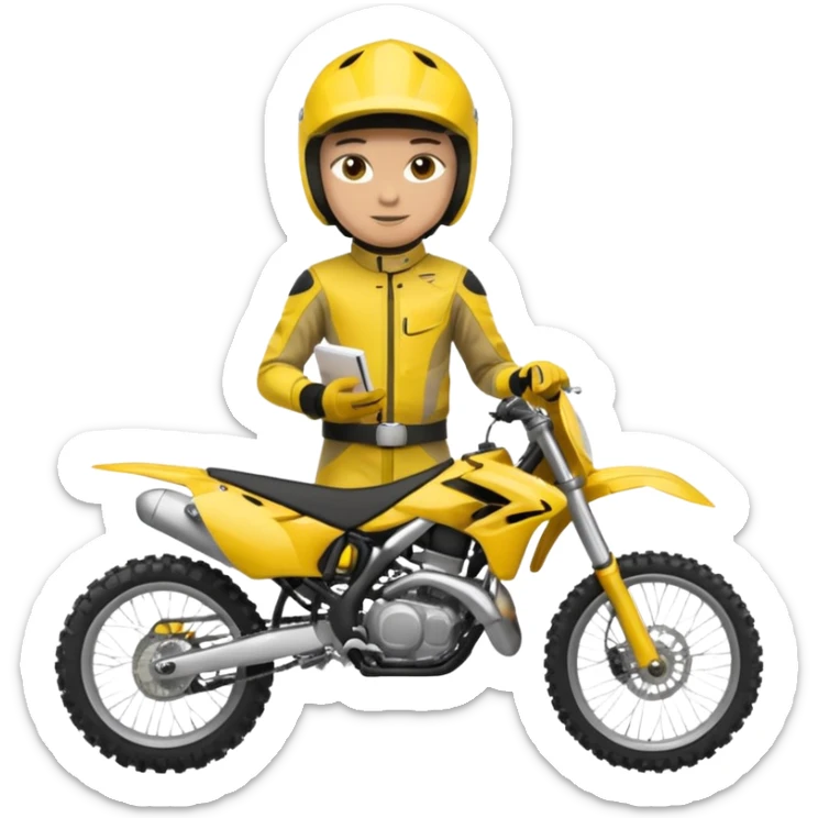 dirtbike rider in yellow gear signing autographs sticker