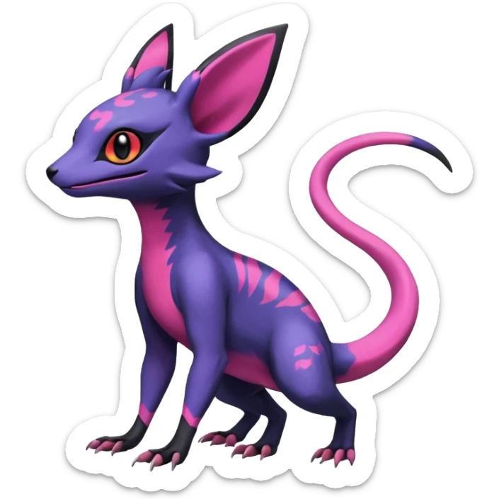 Rare epic aesthetic colorful Salandit-Noibat-Eevee-Genet-species-Fakemon-hybrid-creature, with markings, full body sticker