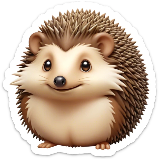 Cinematic Noble Hedgehog Portrait Emoji, Poised and regal, with a compact, spiky build and a rich, earthy Fur of brown spines and a soft underbelly, deep-set soulful beady eyes, Simplified yet sharp and sophisticated features, highly detailed, glowing with a warm, dignified glow, high shine, intelligent and endearing, stylized with an air of woodland charm, focused and attentive, soft glowing outline, capturing the essence of a watchful and confident little hedgehog, so majestic it feels as though it could scurry out of the screen with effortless authority! sticker