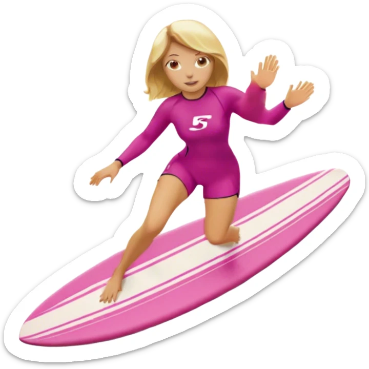 White women surfing on pink surf board with blonde hair  sticker