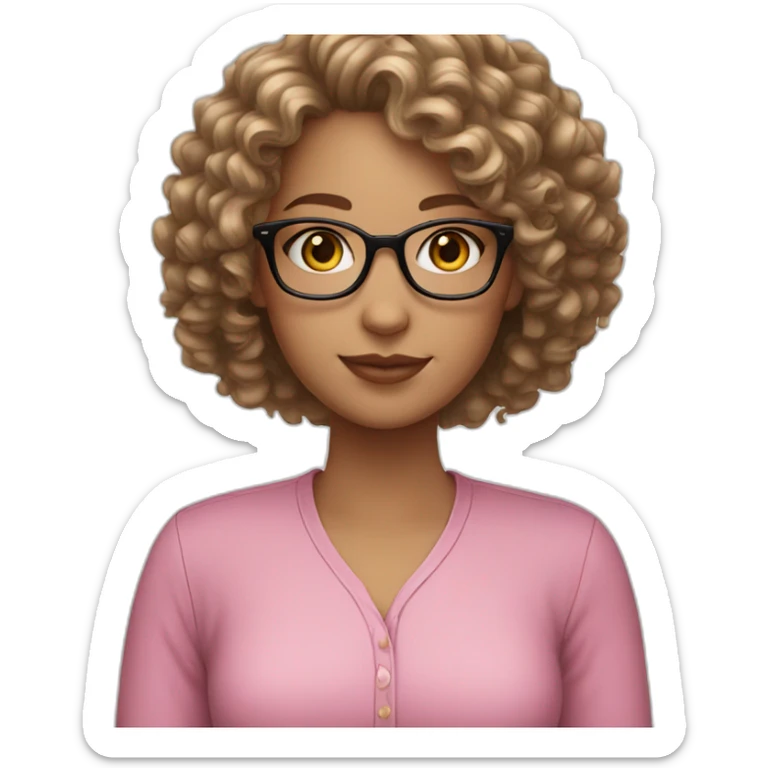 white girl with curly hair and glasses in pink shirt sticker