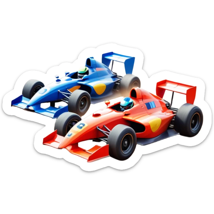 A sleek racing car and motorcycle speeding on a track, leaving a trail of dust behind. The scene captures the thrill of high-speed competition, with blurred motion and vibrant colors, highlighting the dynamic energy of motorsport. sticker