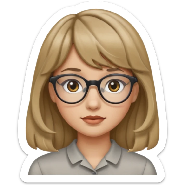 Uma garota de cabelo ondulado loiro escuro,mas com franja lisa e olhos pretos,usa óculos e a cor de pele branca sticker