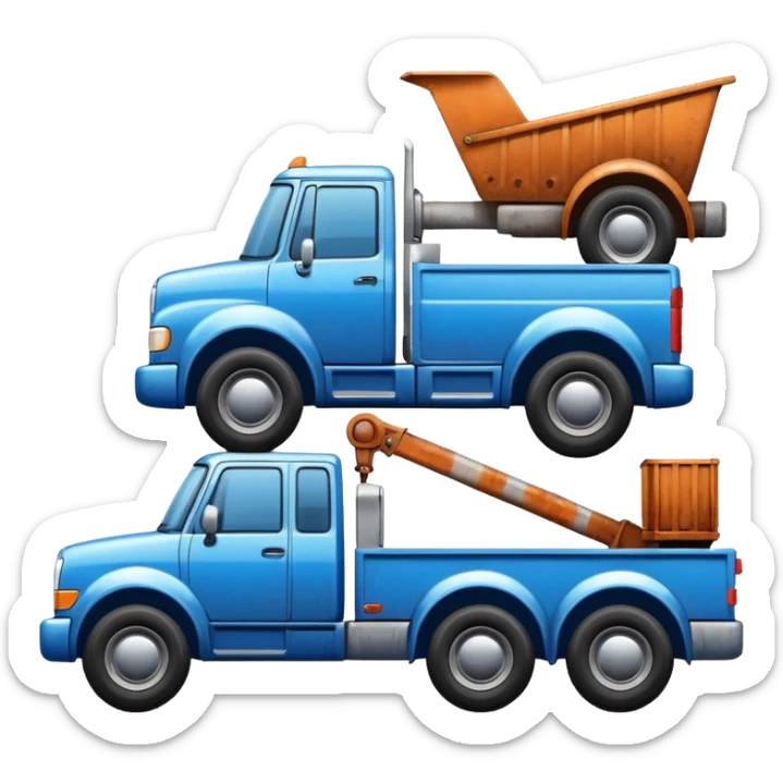 A car towed by a truck,the towed car is at right side and it’s tilt sticker