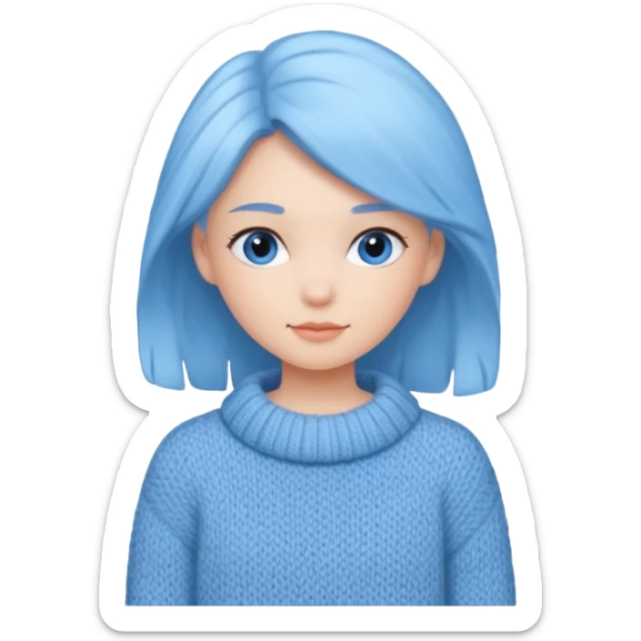 sky-blue Girl's wool sweater with light fabric folds and soft shading, casual style, Knitten.only wool sweater. sticker