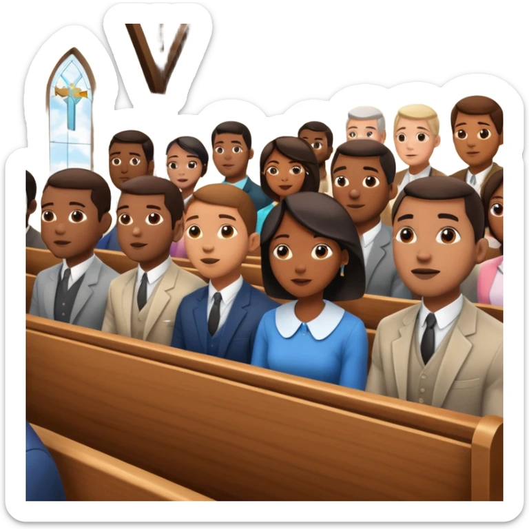 African American men and women sitting in church pews on a Sunday at church listening to a preacher sticker