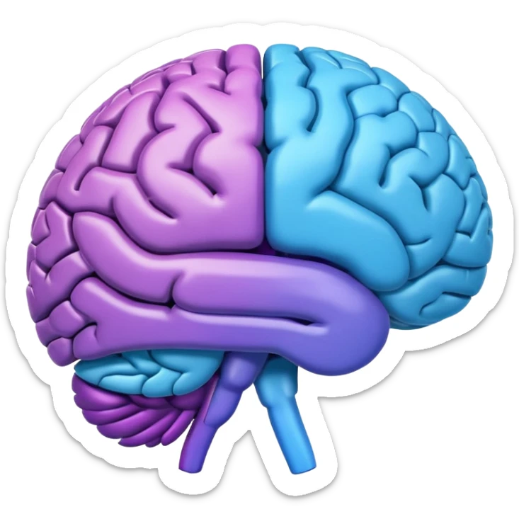 emoji icon of side view of brain with details of the brain structure and in detailed 3d rendring, colored to highlight different sections sticker