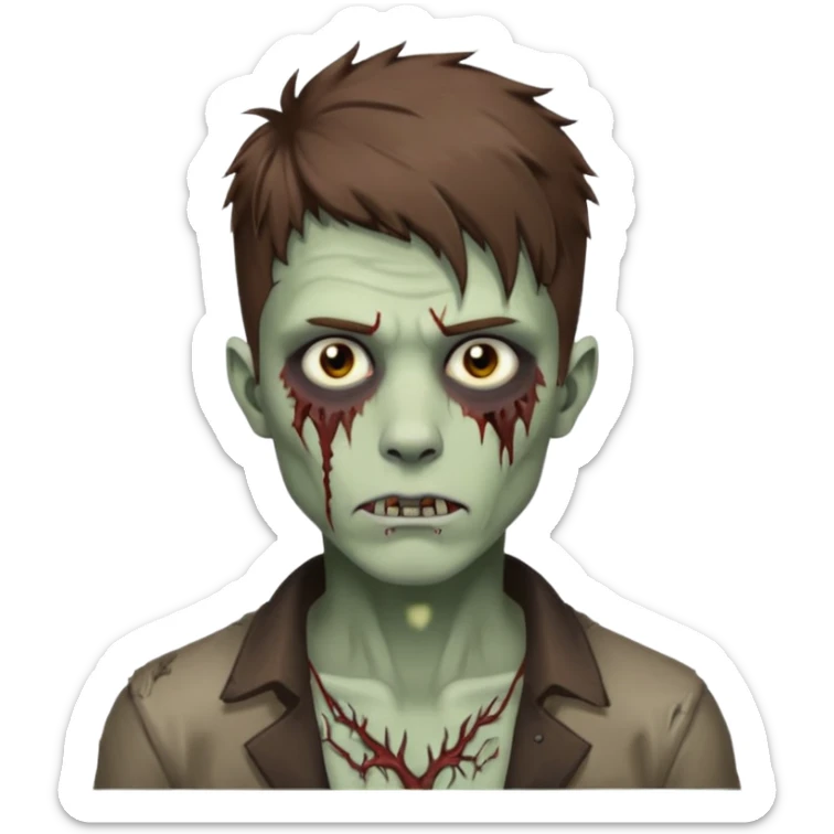 Masculine Zombie with lil bit curly medium brown hair in wolf cut hair style and bridge piercing  sticker