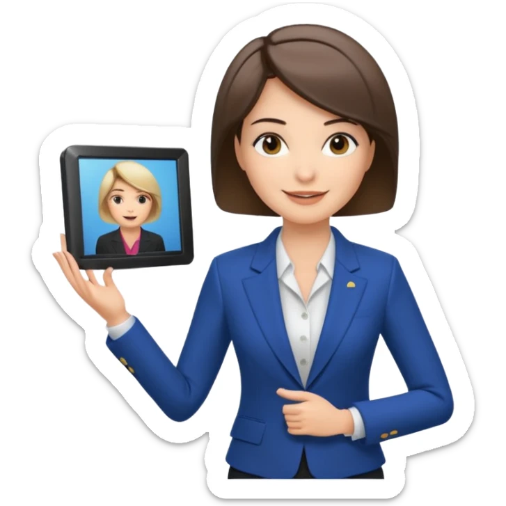 news anchor woman, with a screen with a prompter in front of her sticker