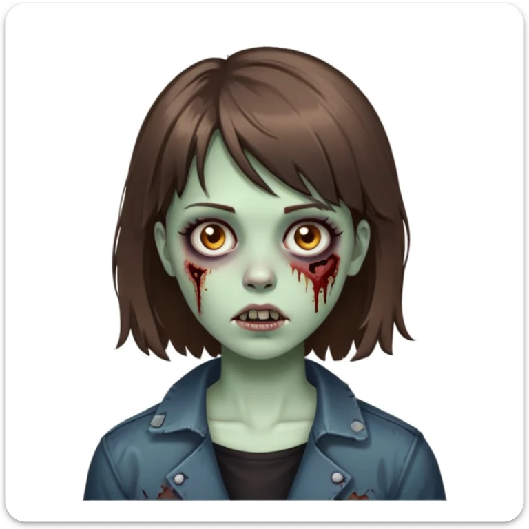 Uma garota zumbi com cabelos medio castanhos puxado para o preto e uma franja presa de lado sticker