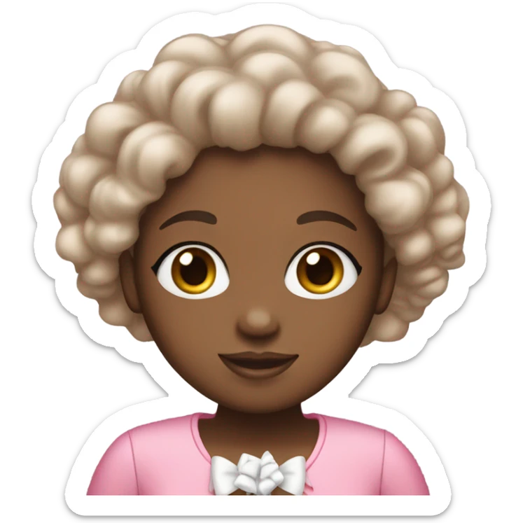 A black girl with curly hair wearing pink with white bows sticker