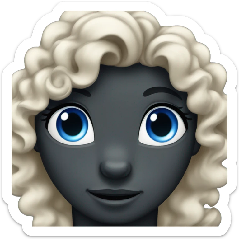 Black cute face of a horse with a women face curly hair and blue eyes sticker