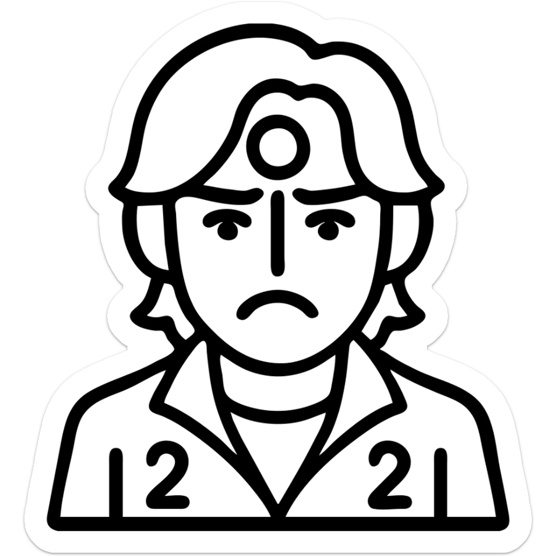 Squid Game Season 2 character, individual portrait, black and white, no color, simple facial features, dramatic expression sticker