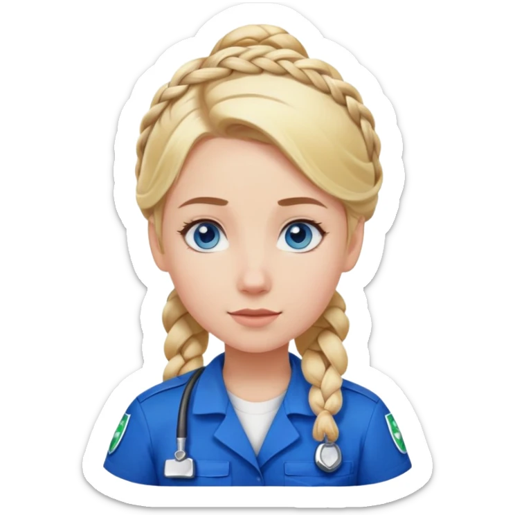 Paramedic girl with blonde hair French braid and blue eyes sticker