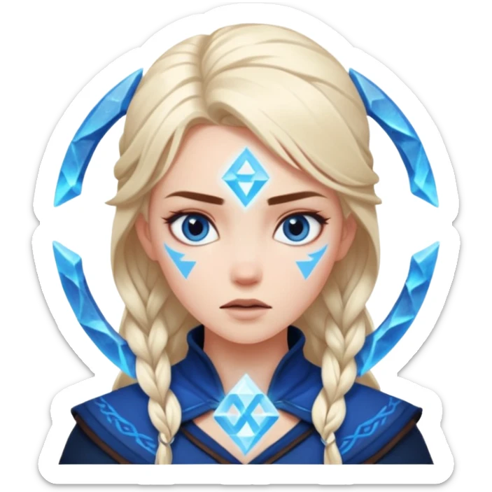 Woman frozen mid-spell, glowing runes around her body, charged silence sticker