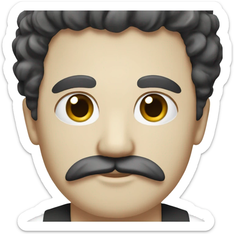 A white persian man with an oval face and black curly hair and a Mustache  sticker