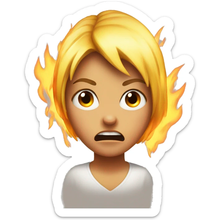 a girl look super angry,fire coming out of the head sticker