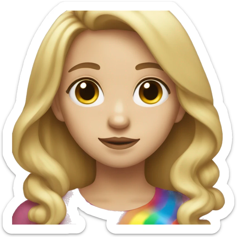 girl with blonde and brown hair holding an infinty symbol rainbow sticker