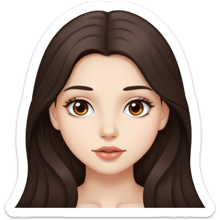 pretty girl, long hair, brown eyes, natural lips, white skin, dark brown hair sticker