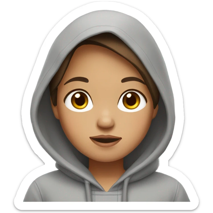 Brown hairs philipina girl in grey hoodie indoors sticker