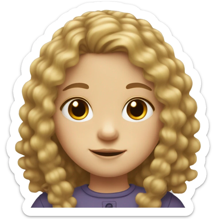 little dark blond girl with long, slightly curly hair, white skin with a few freckles on her cheeks, brown eyes sticker