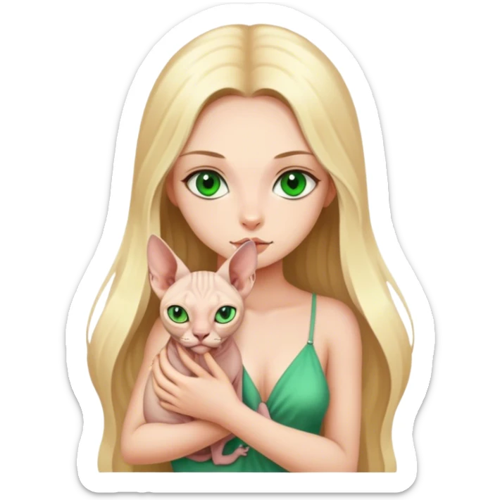 Girl blonde long hair green eyes holding sphynx sticker