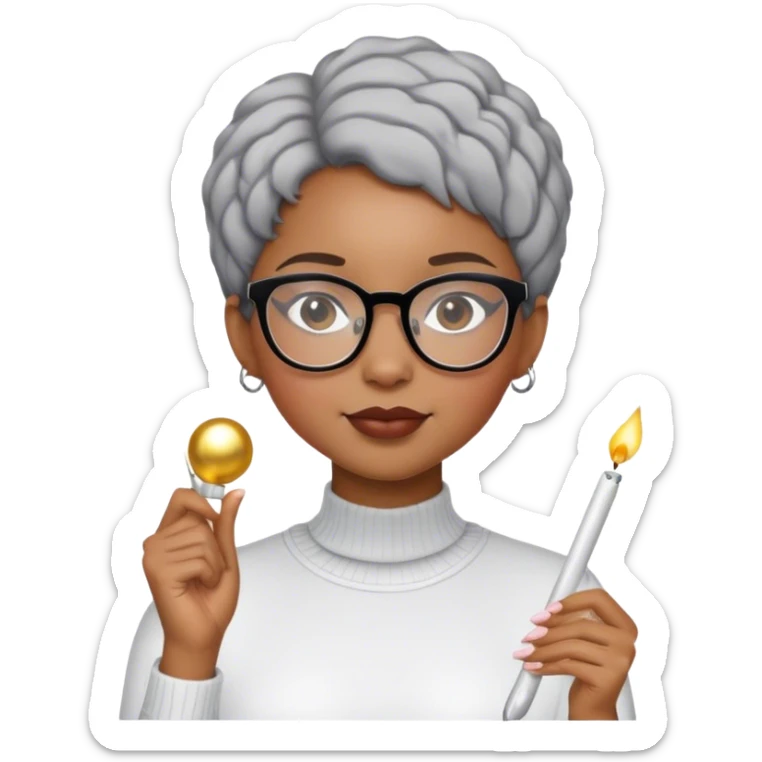 Light skinned Black girl with glasses short natural gray haircut celebrating new year’s  sticker