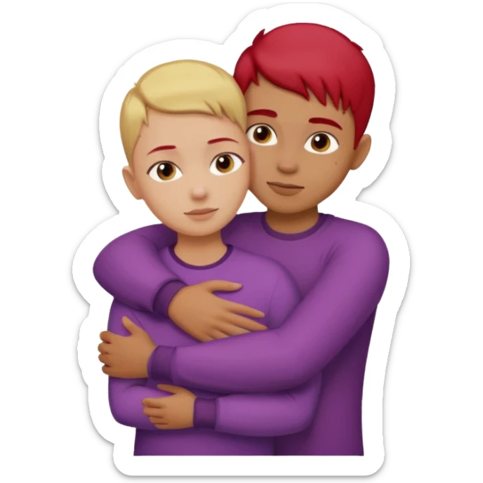 Dirty blonde buzz cut boy hugging a girl with red dye hair sticker