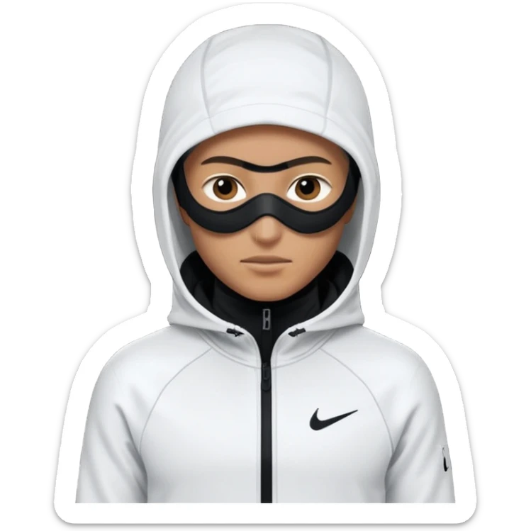 White person wearing a Nike Tex with hood and ski mask all balck sticker