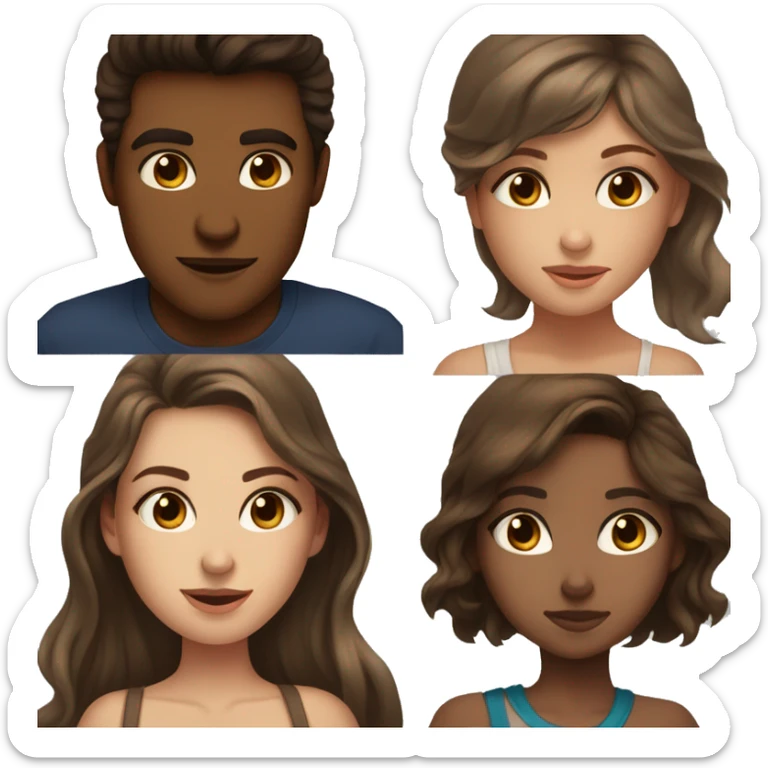 brunette man with blue eyes trying to kiss light brown girl with brown eyes and brown balayage hair  sticker