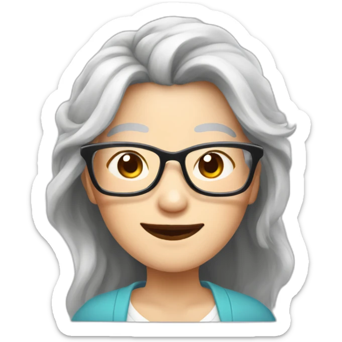 Chinese senior lady wear glasses  has long hair show love gesture sticker