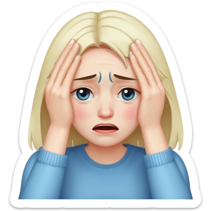 woman sitting and crying covering her face with her arms sticker