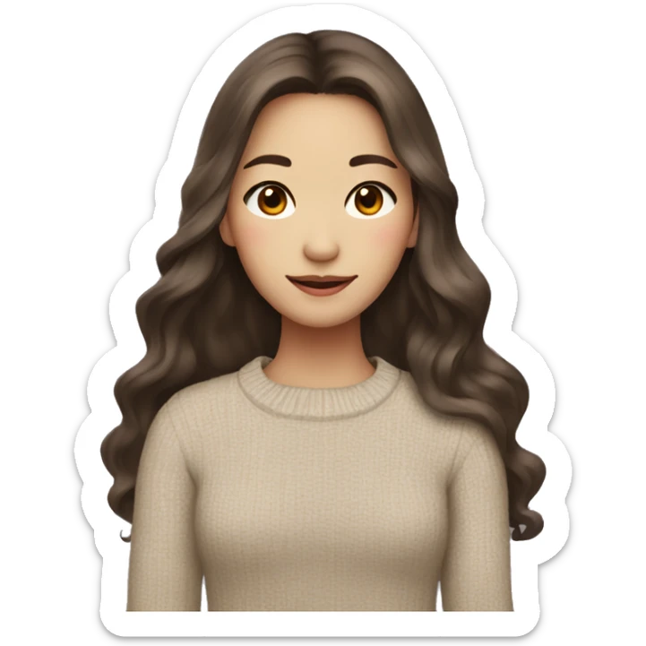 Asian girl with long wavy brown hair, pretty, dressed in sweater sticker