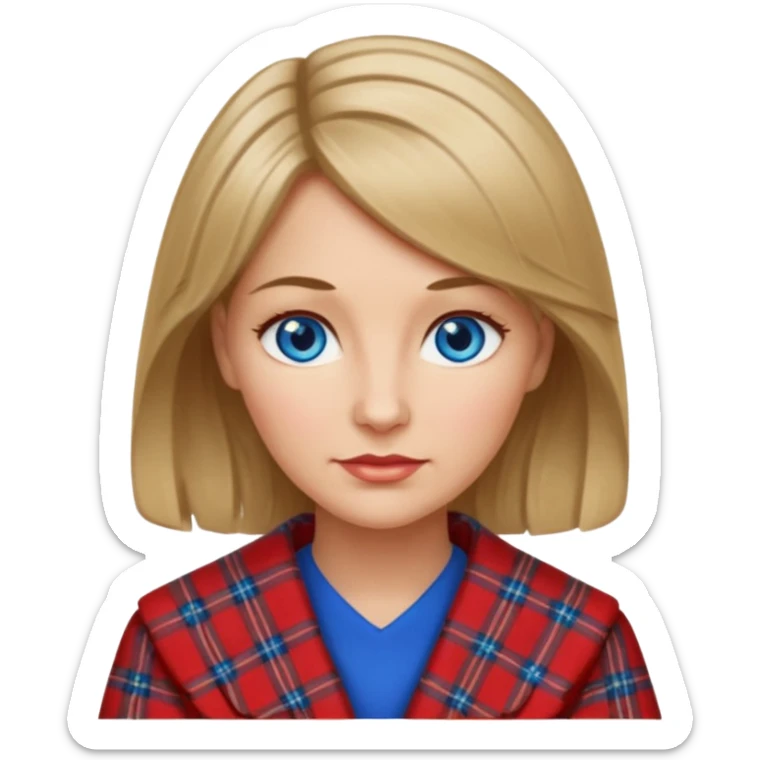 midle  aged female with Scottish red attire and dark blonde hair and blue eyes sticker