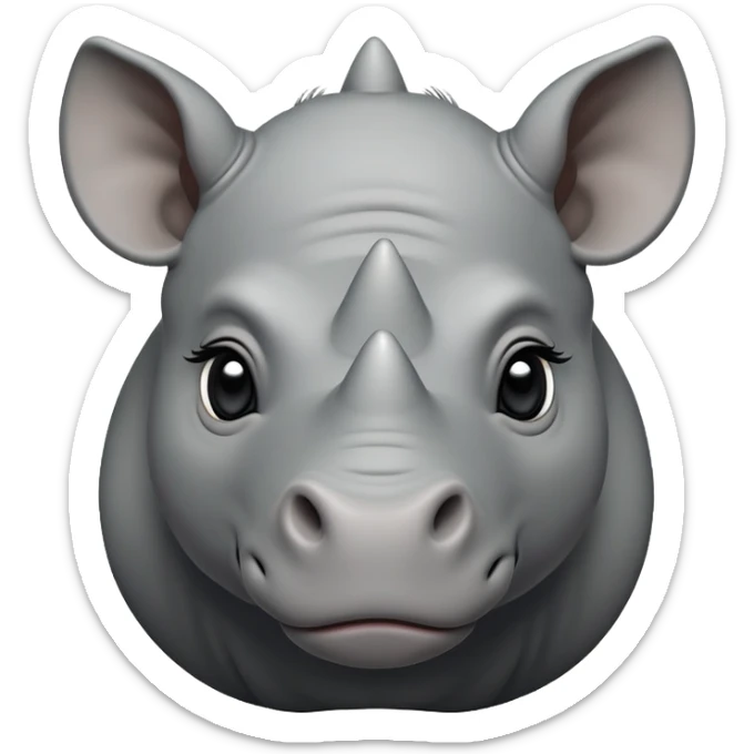 cinematic-noble-baby rhinoceros-portrait-emoji,slate grey hide -poised-and-regal,-with-a-massive,-powerful-build-and-a-thick,-deep-set-soulful-piercing-eyes,-simplified-yet-sharp-and-sophisticated-features,-highly-detailed, large black eyes sticker