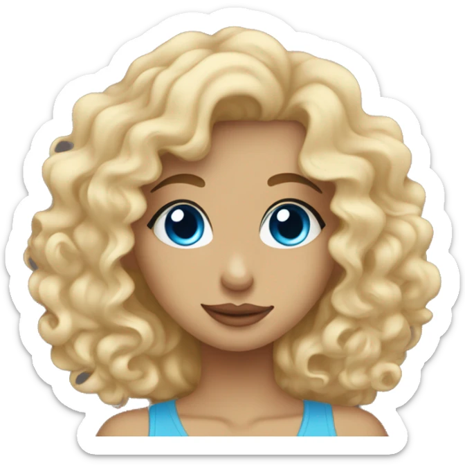 blonde girl with curly hair and blue eyes blowing a kiss sticker