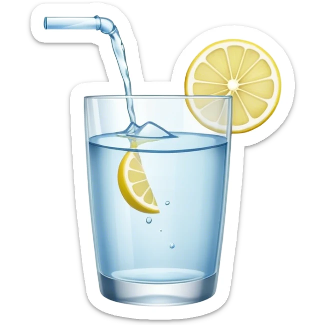 Cinematic realistic glass of water with a slice of lemon floating in it sticker