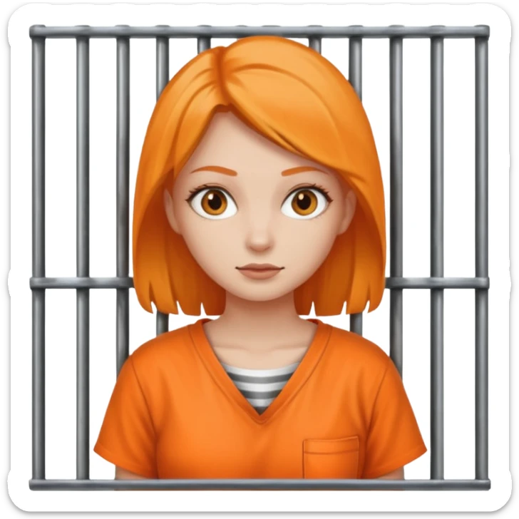 prisoner woman in orange clothing in front of bars sticker