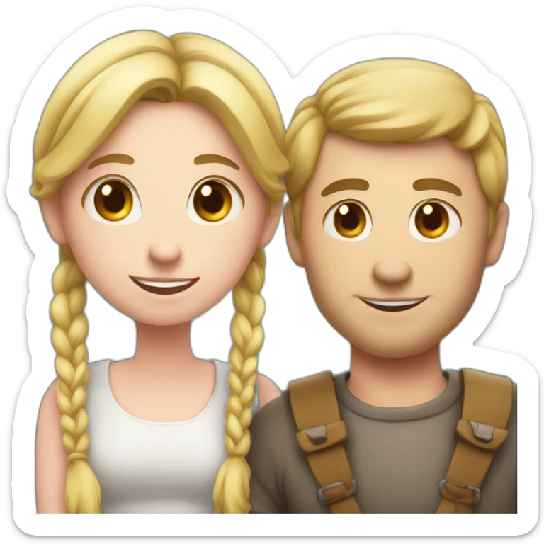 White Man loves woman with pigtails with a heart in between them, symbolizing their love sticker