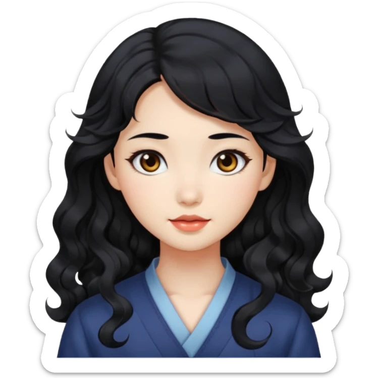 Beautiful girl,Black hair,wavy hair，long hair,Black eyes,Chinese sticker