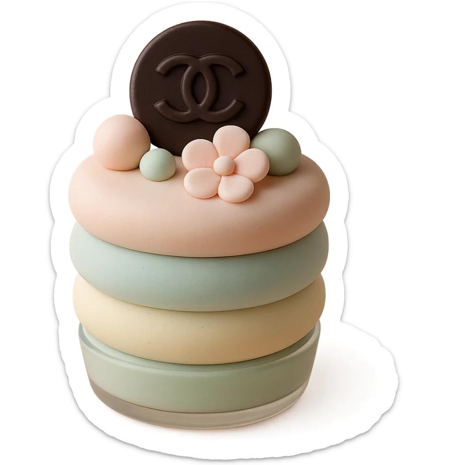 pastel Chanel mousse cup, with a logo chocolate disk sticker
