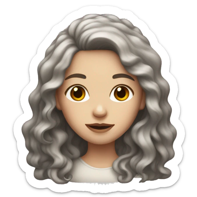 white woman with wavy dark brown hair  and some red streaks sticker