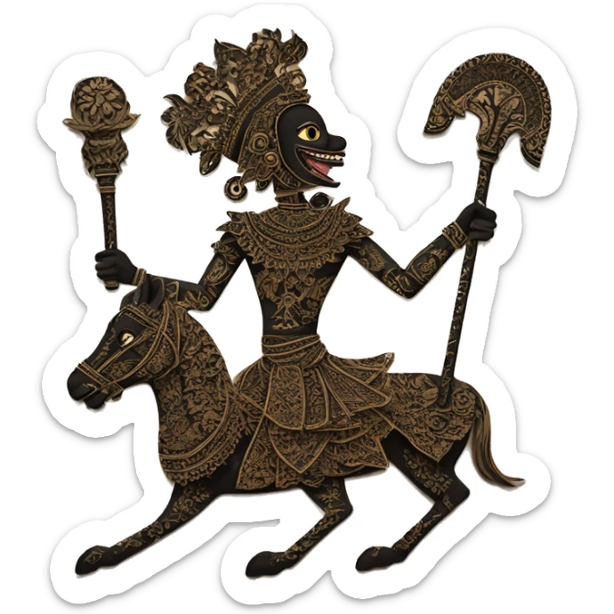The **Wayang Kulit emoji** would depict iconic shadow puppets, featuring intricate designs and traditional leather textures, blending cultural heritage with digital art. sticker