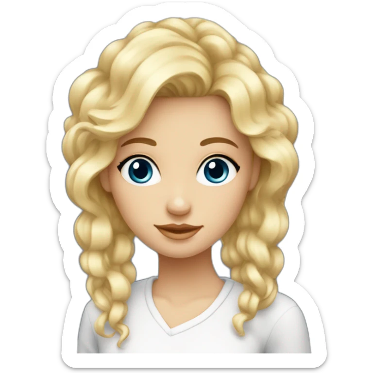 Fille blonde ,cheveux bouclé et volumineux,teint blanc , yeux bleu sticker