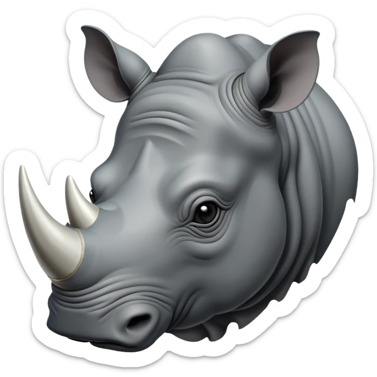 cinematic-noble--rhinoceros-portrait-emoji,slate-grey-hide--poised-and-regal,-with-a-massive,-powerful-build-and-a-thick, -deep-set-soulful-piercing-eyes,-simplified-yet-sharp-and-sophisticated-features,-highly-detailed,-large-black-eyes, zoomed out showing shoulders, large white horn  sticker