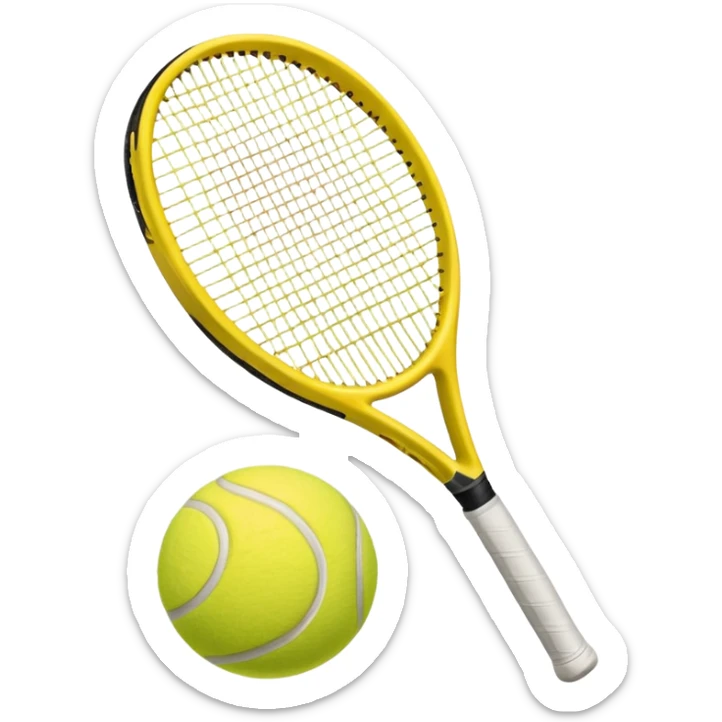 Generate a high-quality emoji of a yellow tennis racket and a tennis ball, realistic colors and shading, smooth gradient colors, no facial features, no brand markings, simple white background, high-resolution.
 sticker